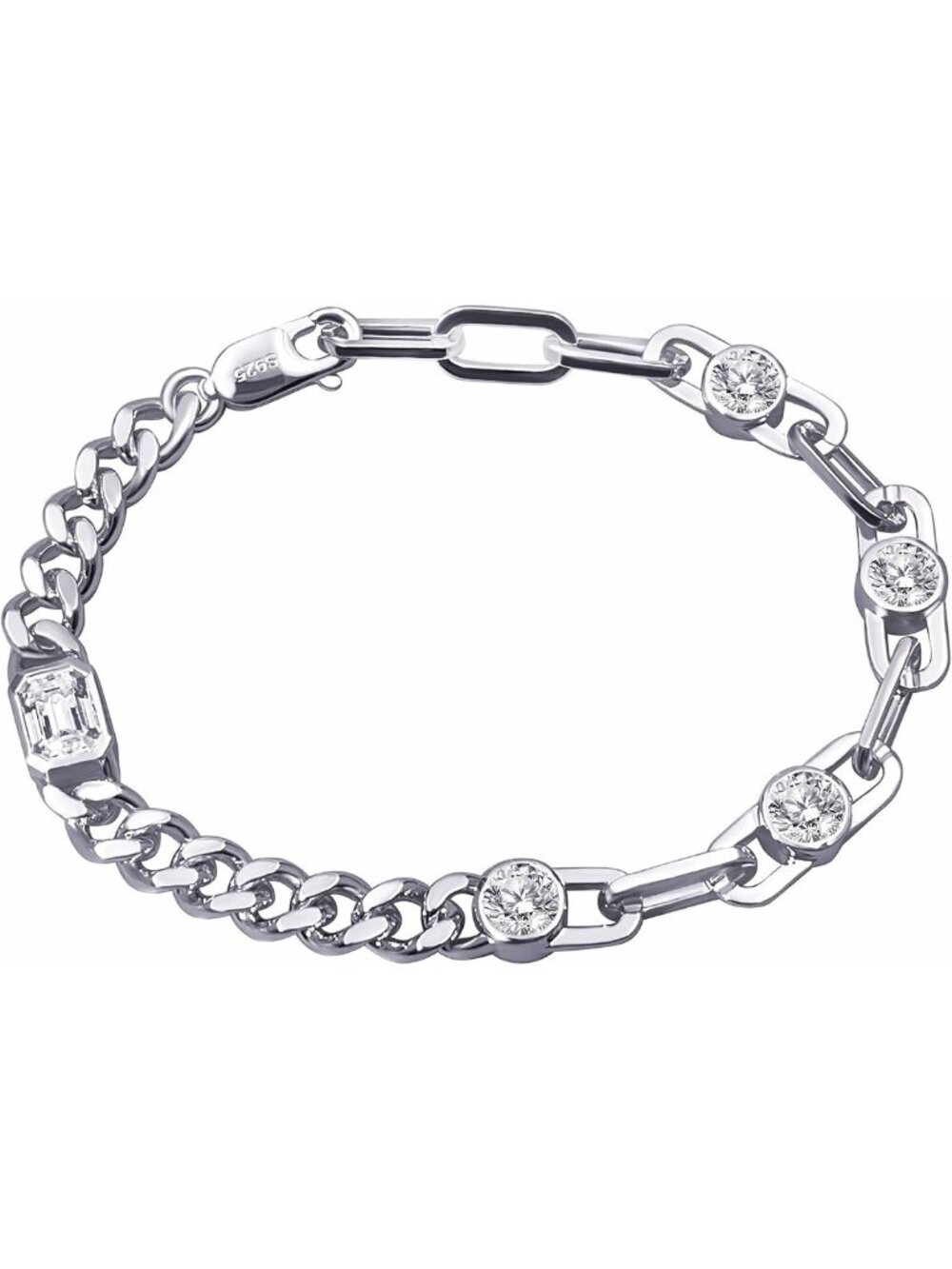 3ctw Emerald Cut Moissanite Paperclip Bracelets for Women - Sterling Silver